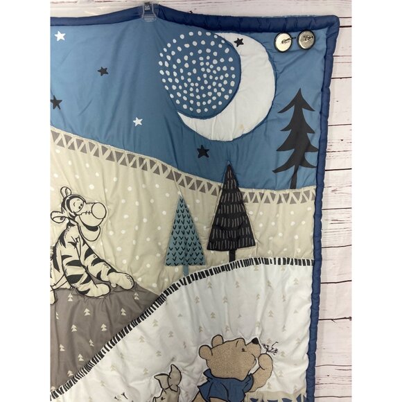Disney Baby Forever Winnie Pooh Tigger Piglet Lambs Ivy White/Blue/Gray Crib Qui - Picture 4 of 9
